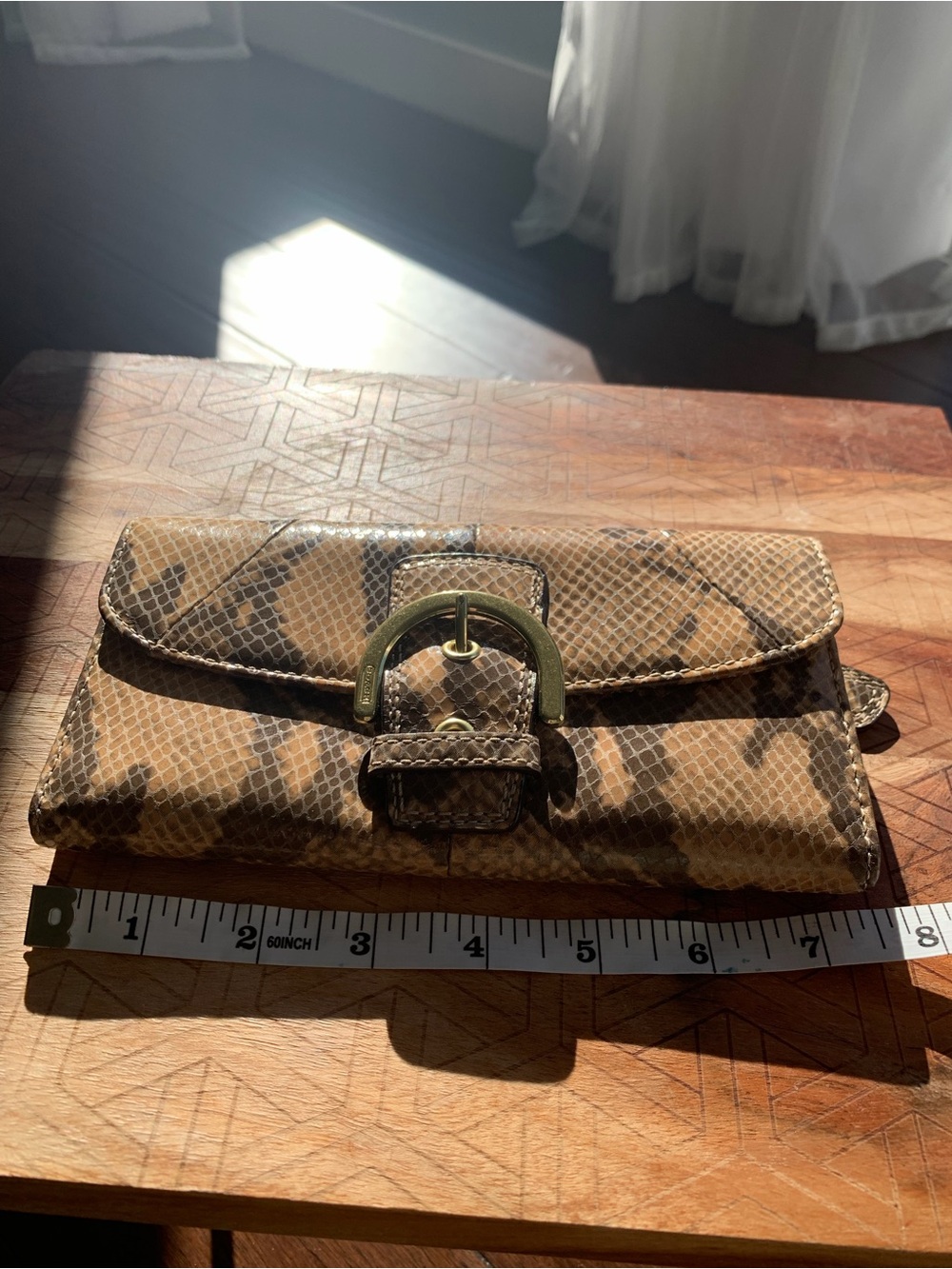 Coach Snake-Embossed Buckle Wallet - Brown and Black